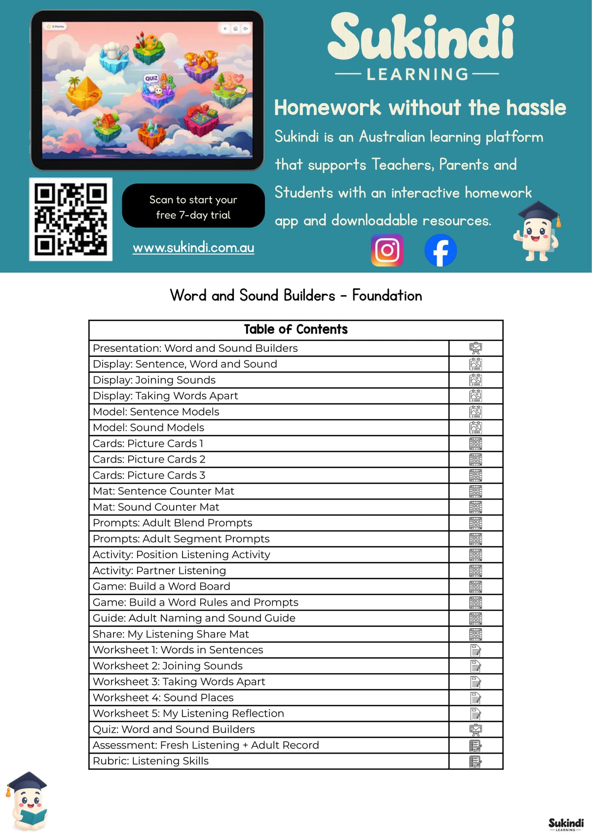 Word and Sound Builders - Foundation — table of contents