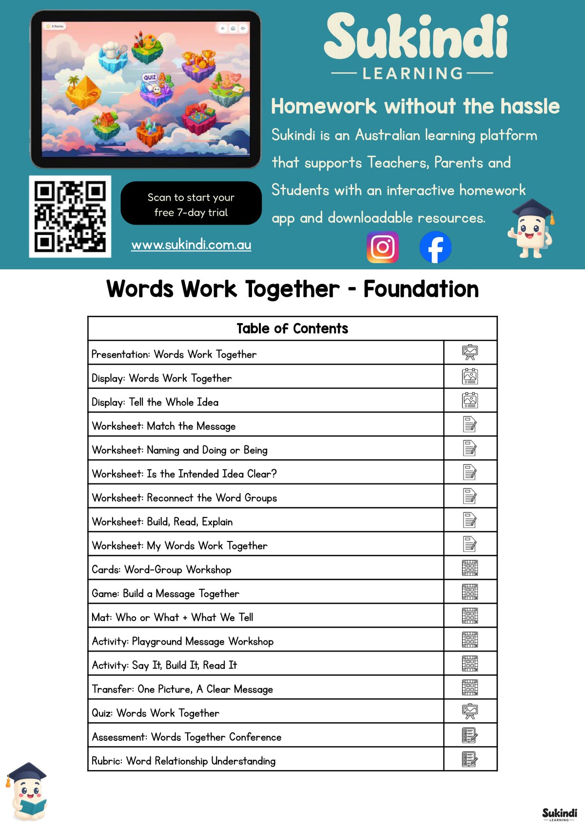 Words Work Together - Foundation — table of contents