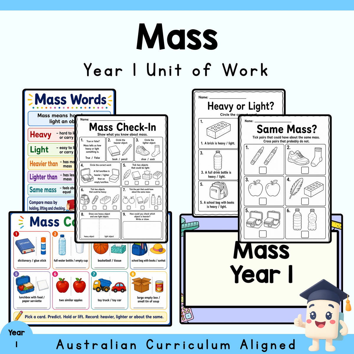 Year 1 Mass Unit | Measurement Worksheets, Games & Assessment