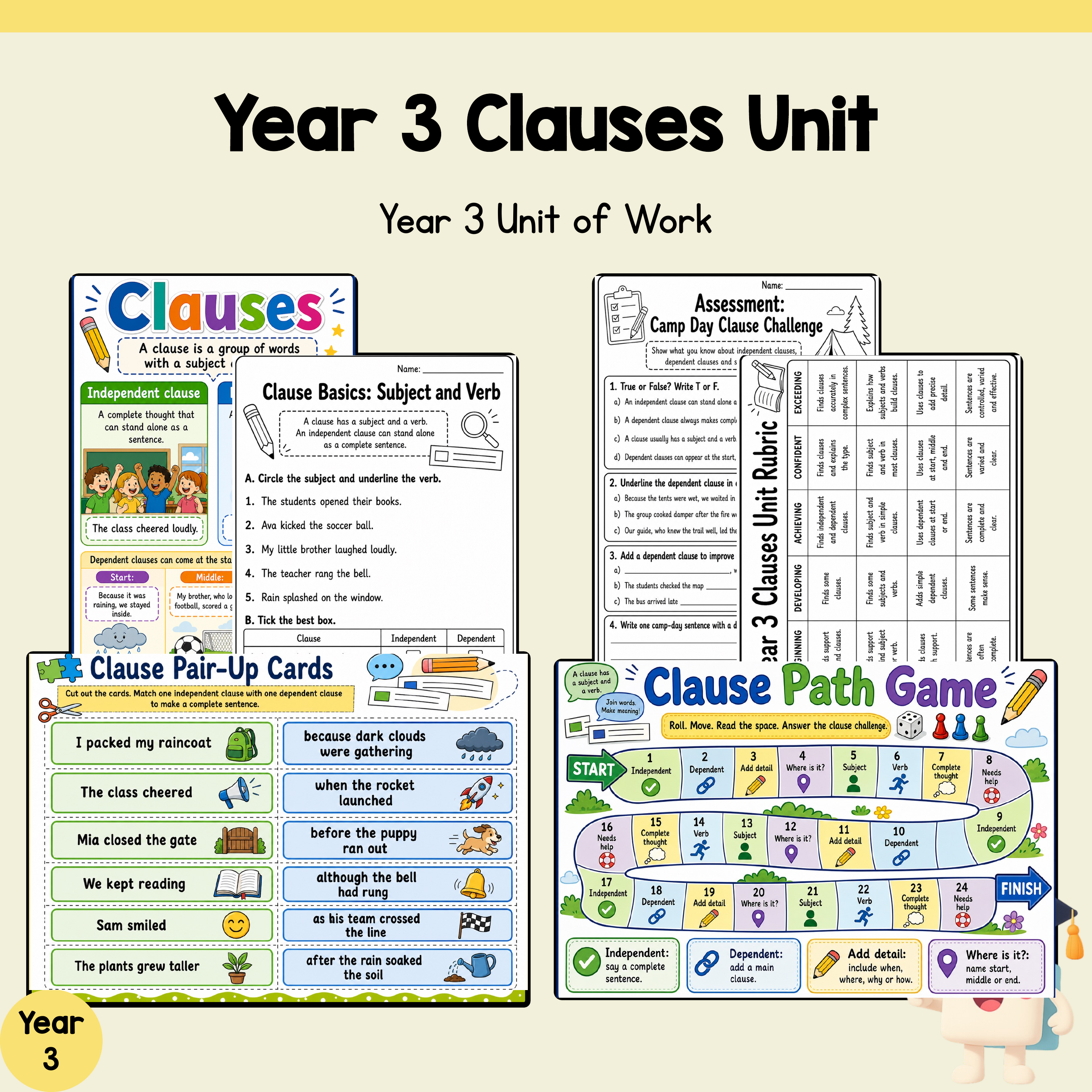 Year 3 Clauses Unit | Worksheets, Games & Assessment