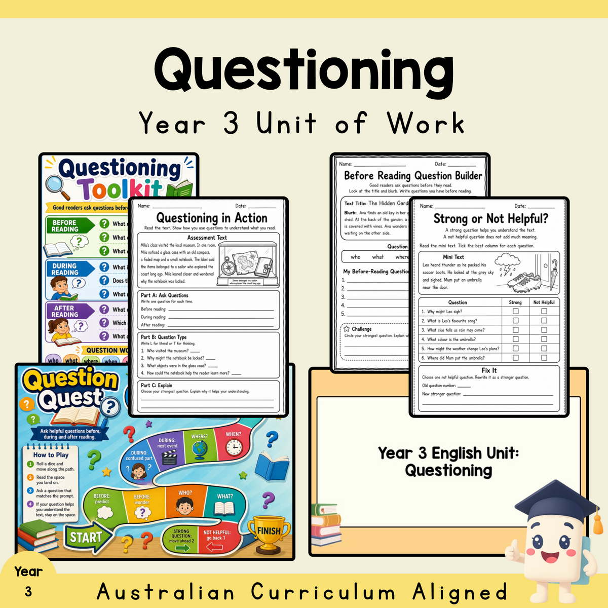 Year 3 Questioning Unit | Reading Strategy Worksheets, Games & Assessment