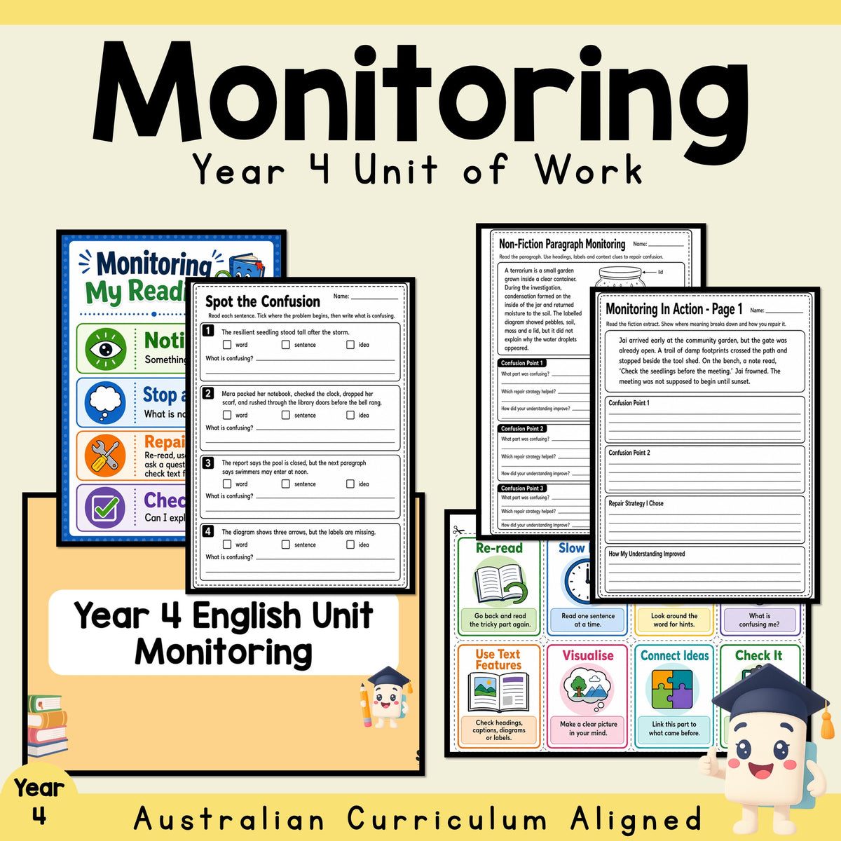Year 4 English Monitoring Comprehension Unit | Reading Strategy Worksheets, Games, Assessment