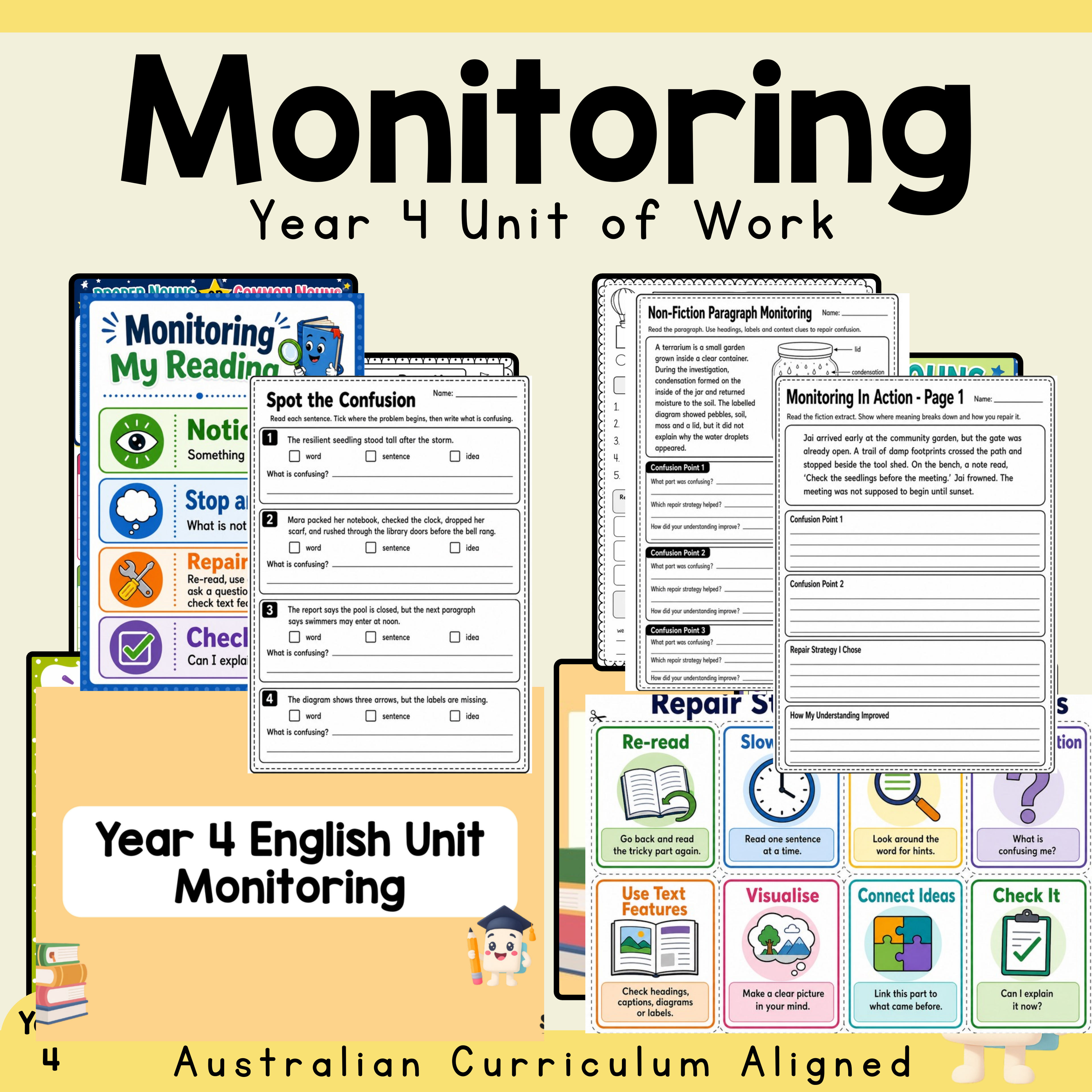 Year 4 English Monitoring Comprehension Unit | Reading Strategy Worksheets, Games, Assessment