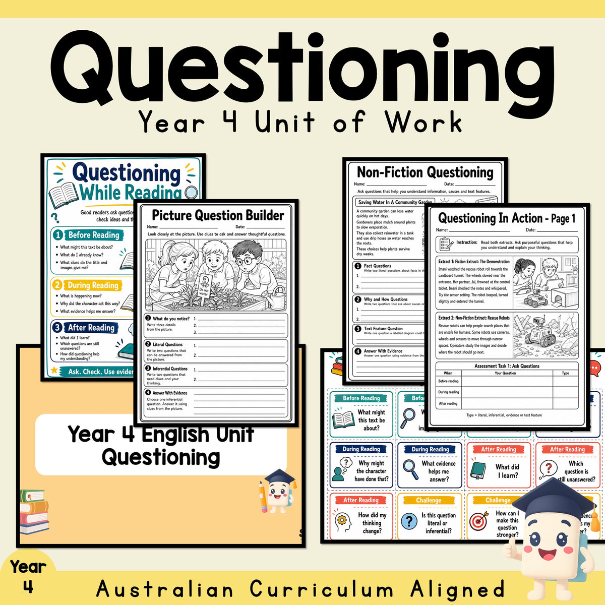 Year 4 English Questioning Comprehension Unit | Reading Strategy Worksheets, Games, Assessment