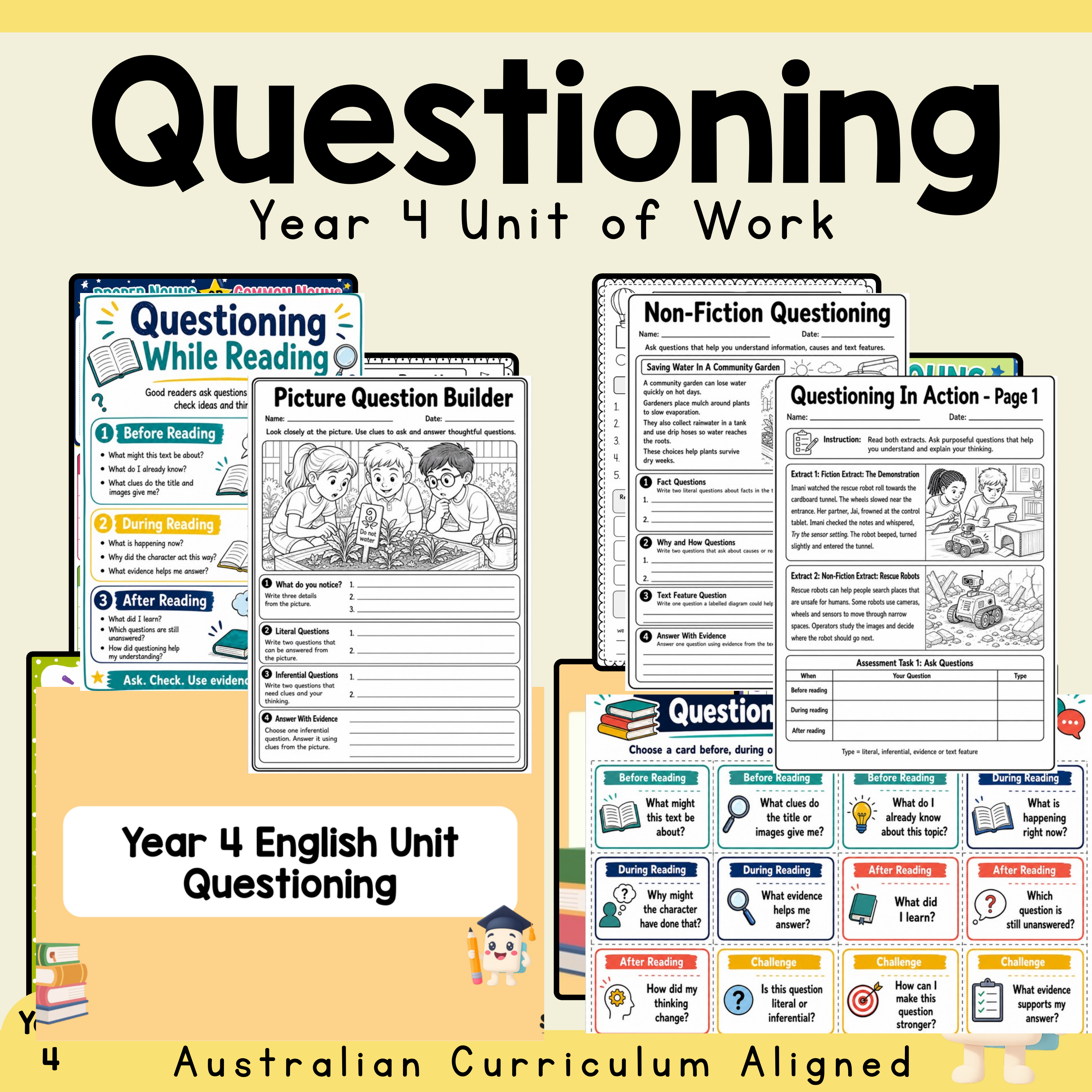 Year 4 English Questioning Comprehension Unit | Reading Strategy Worksheets, Games, Assessment
