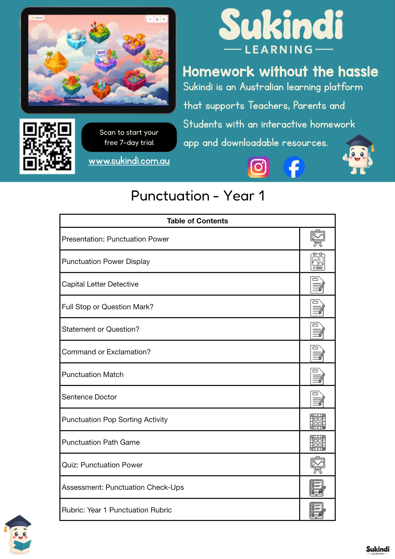 Year 1 Punctuation Unit Plan