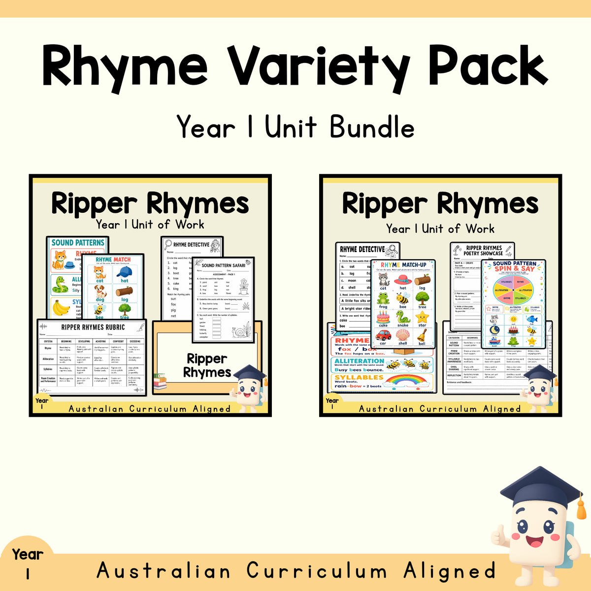 Year 1 Rhyme Variety Pack | 2 English Units cover showing every included unit