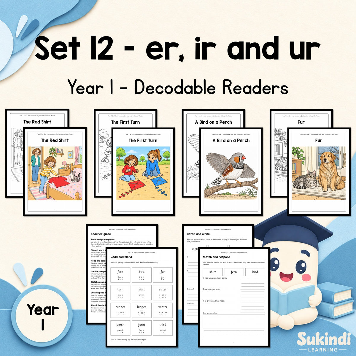 Year 1 Set 12 Decodable Readers - Stressed er, ir and ur, with weak final er — cover