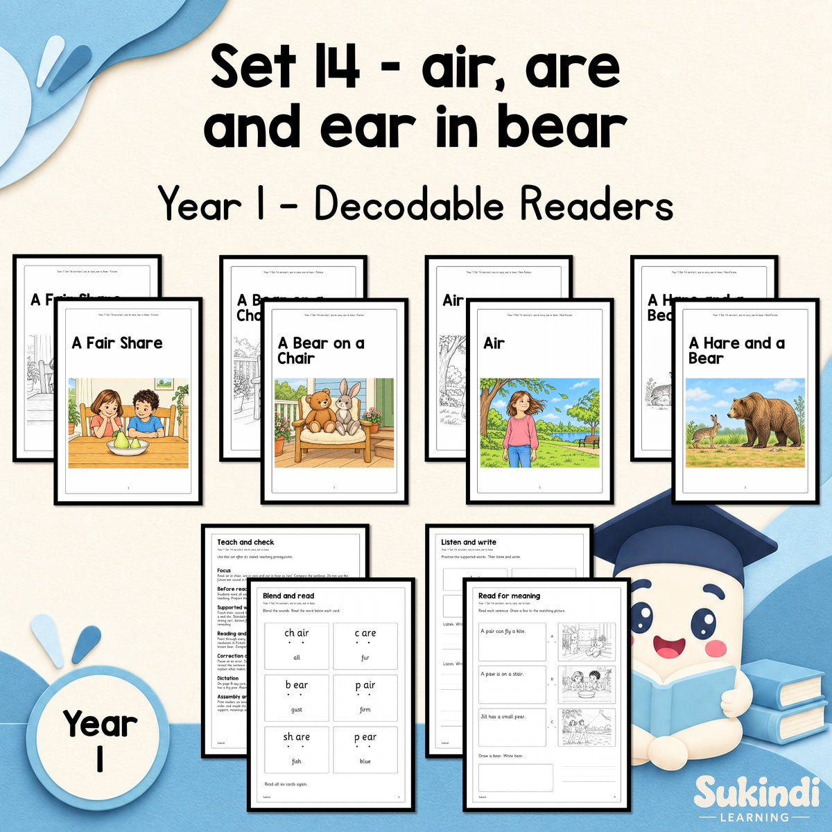 Year 1 Set 14 Decodable Readers - air, are in care and ear in bear — cover