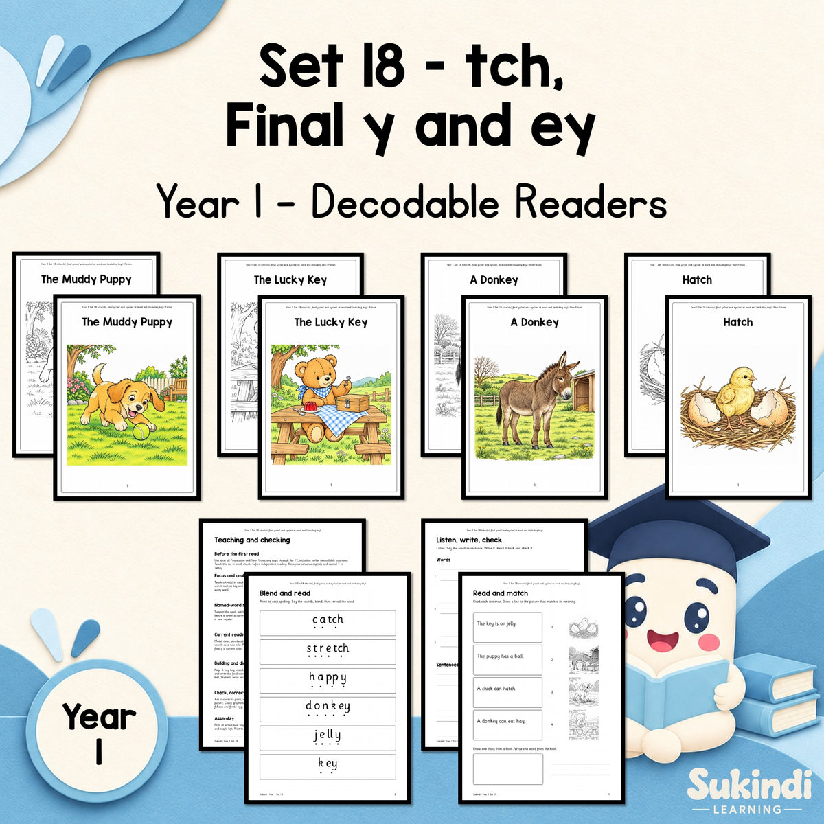 Year 1 Set 18 Decodable Readers - tch and final y and ey for ee — cover