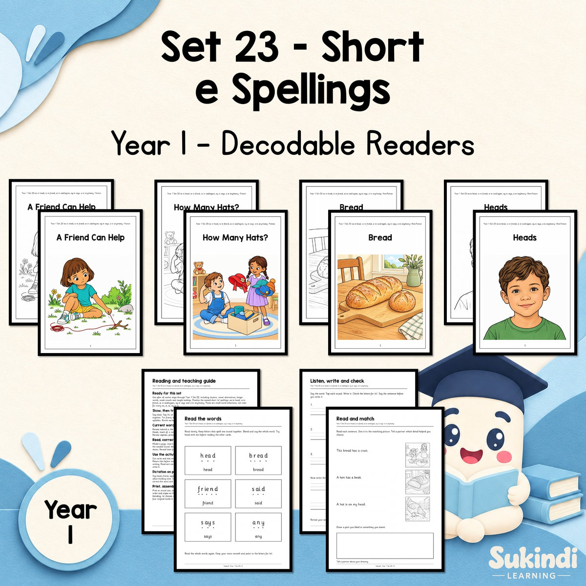 Year 1 Set 23 Decodable Readers - Short e in head, friend, said, says, any and many — cover