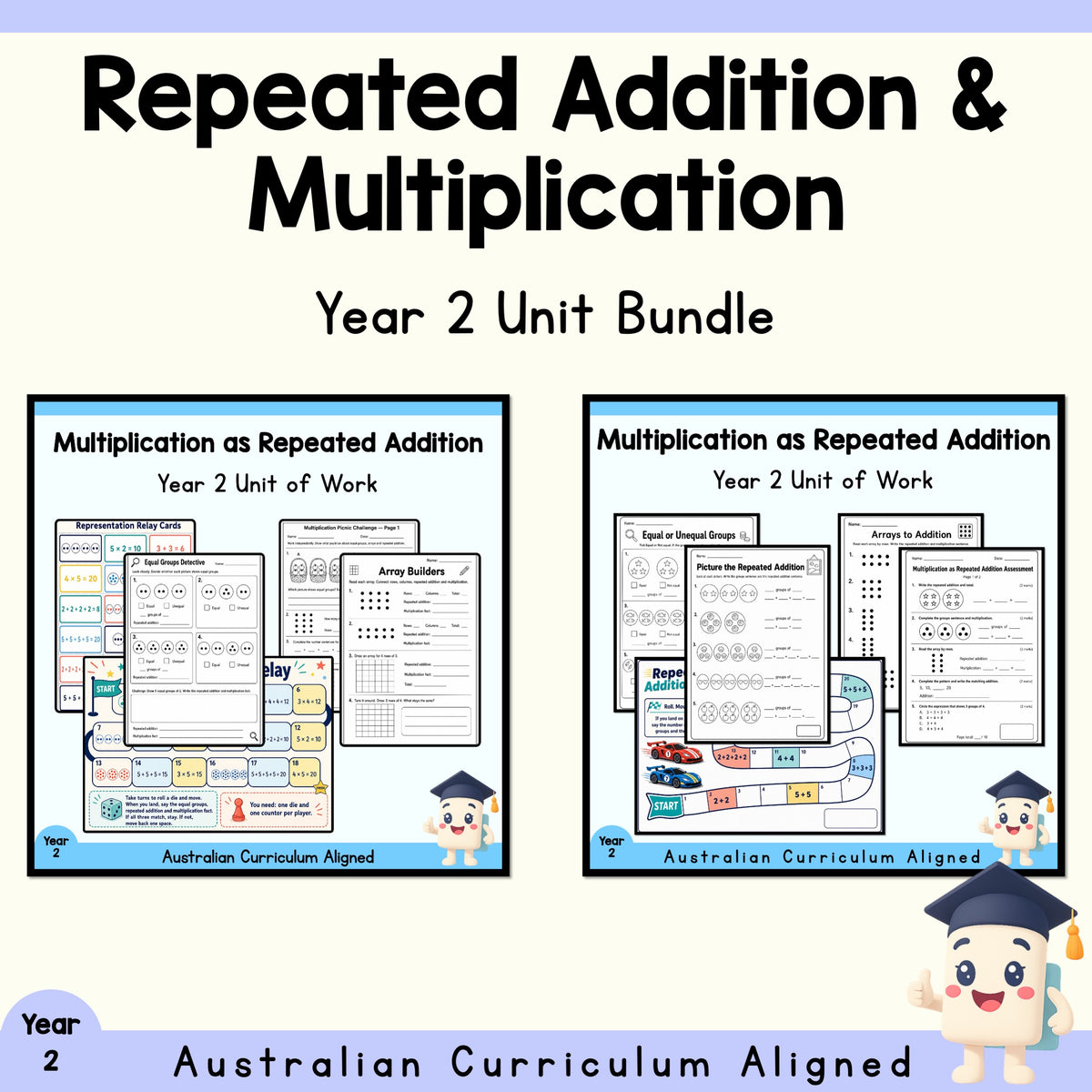 Year 2 Repeated Addition & Multiplication Variety Pack | 2 Maths Units cover showing every included unit