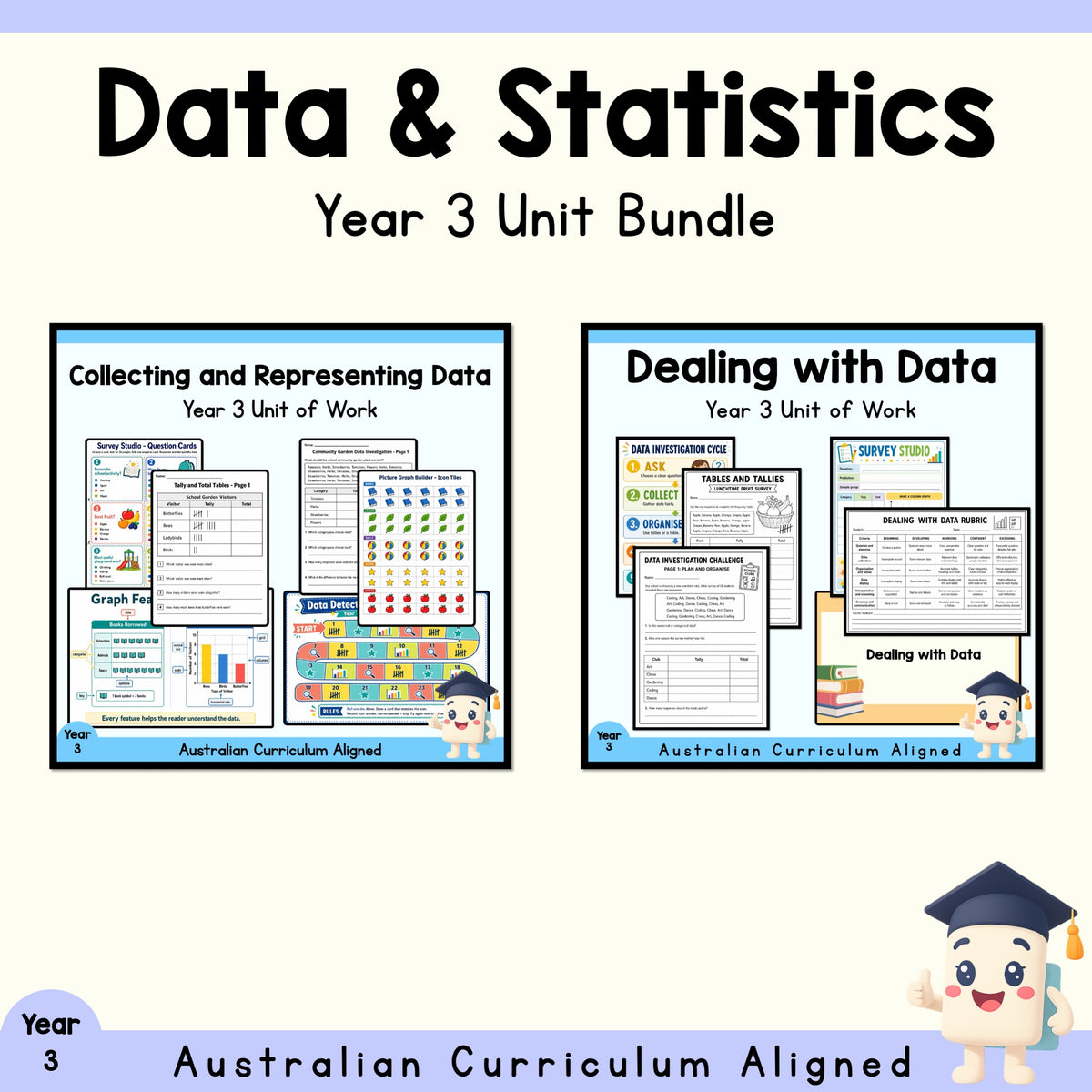 Year 3 Data & Statistics Variety Pack | 2 Maths Units cover showing every included unit