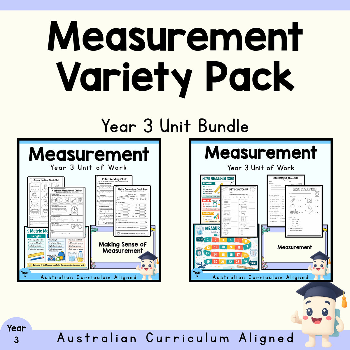 Year 3 Measurement Variety Pack | 2 Maths Units cover showing every included unit