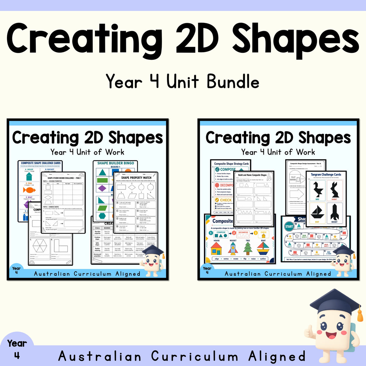 Year 4 Creating 2D Shapes Variety Pack | 2 Maths Units cover showing every included unit