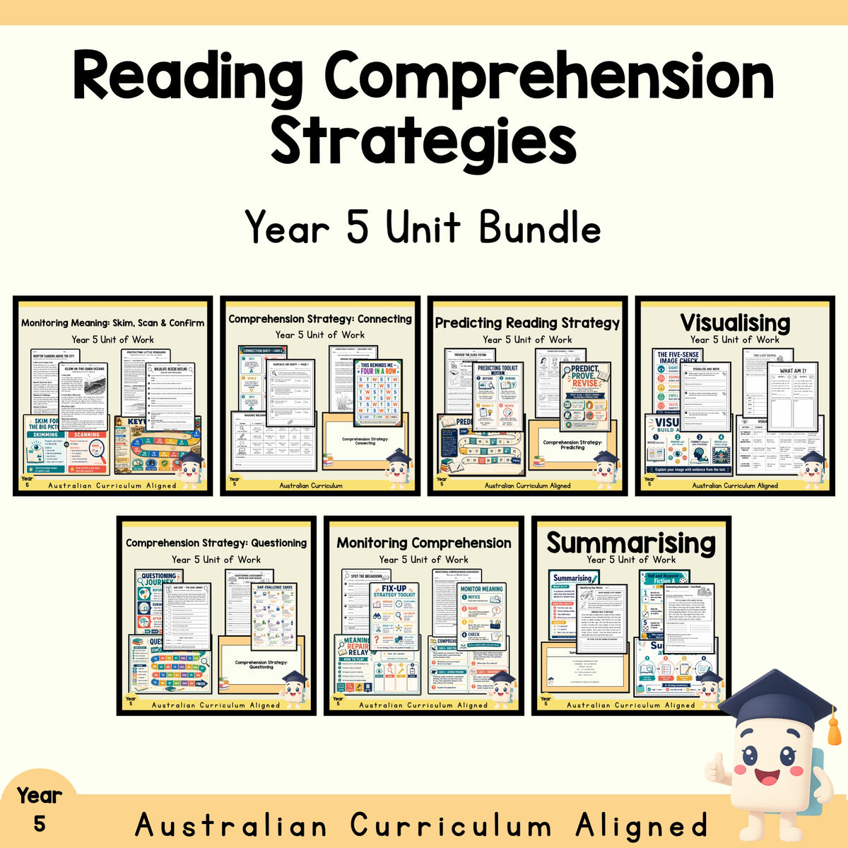 Year 5 Reading Comprehension Strategies Unit Bundle cover showing every included unit