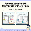 Year 6 Decimal Addition and Subtraction Variety Pack | 2 Maths Units cover showing every included unit