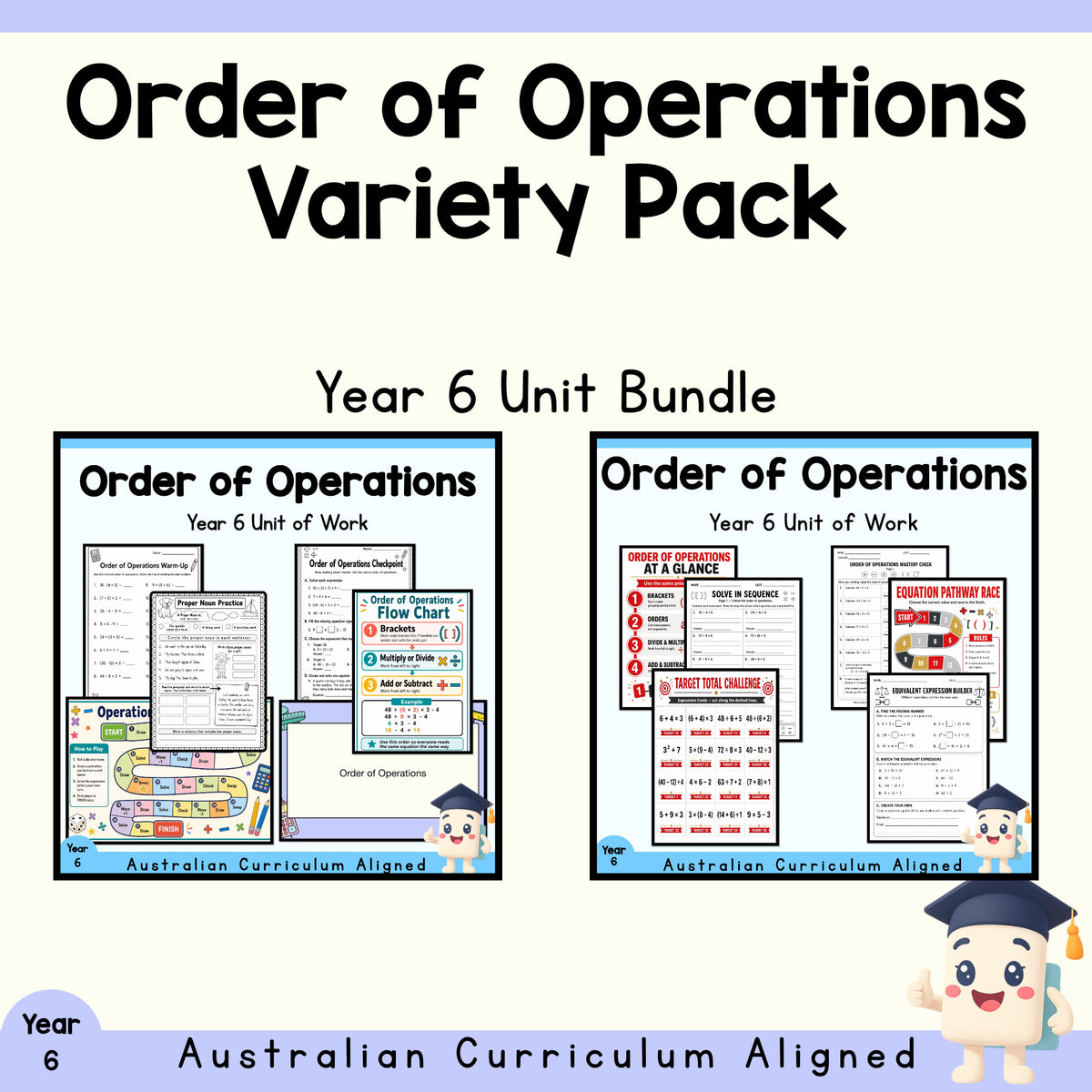 Year 6 Order of Operations Variety Pack | 2 Maths Units cover showing every included unit
