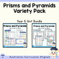 Year 6 Prisms and Pyramids Variety Pack | 2 Maths Units cover showing every included unit