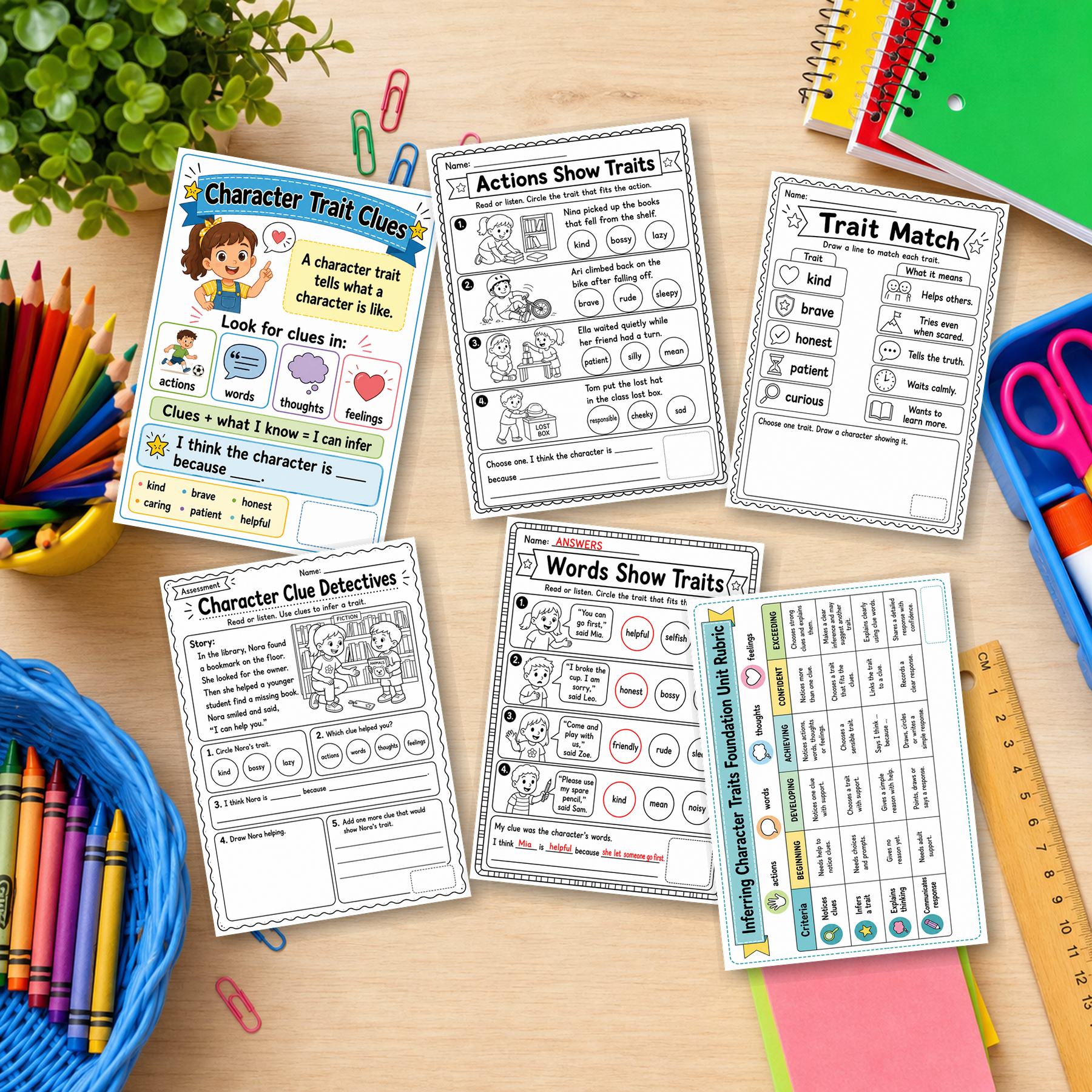 Foundation Inferring Character Traits Unit | Worksheets, Games & Assessment